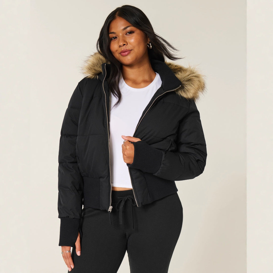 Damen Steppjacke Wattierte Kapuze Warm Beige
