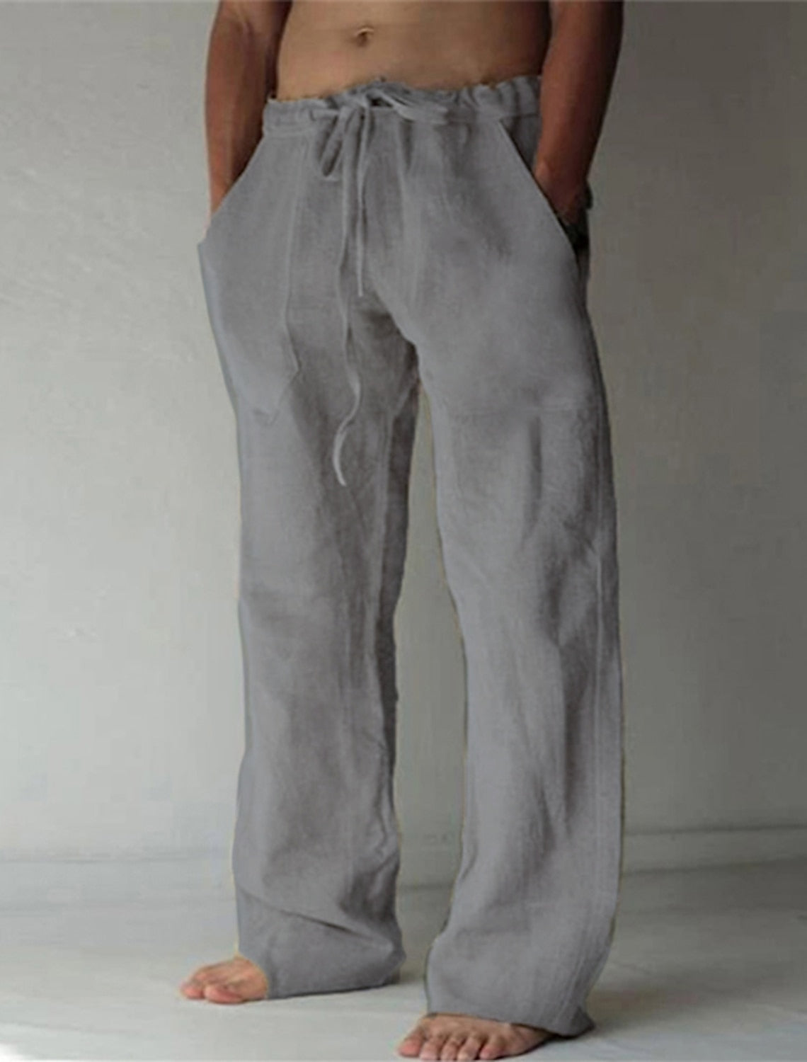 Herren Langhose Leinen Mit Kordelzug Beige