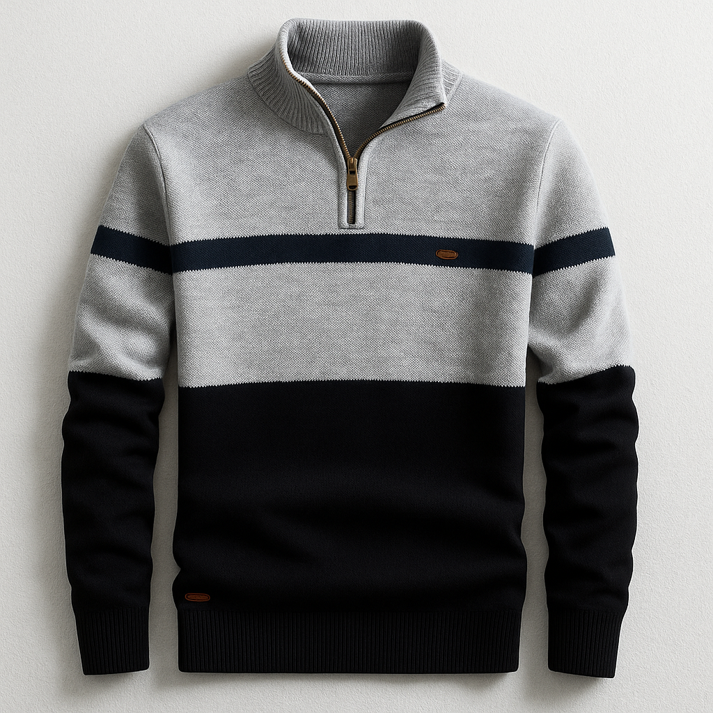 Herren Halbzippullover Blockstreifen-Design Warm Beige