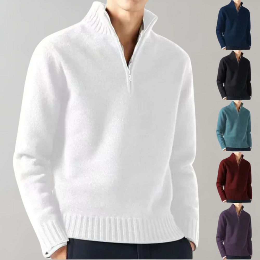 Eleganter Herren Pullover Halbzipper Baumwolle Grau