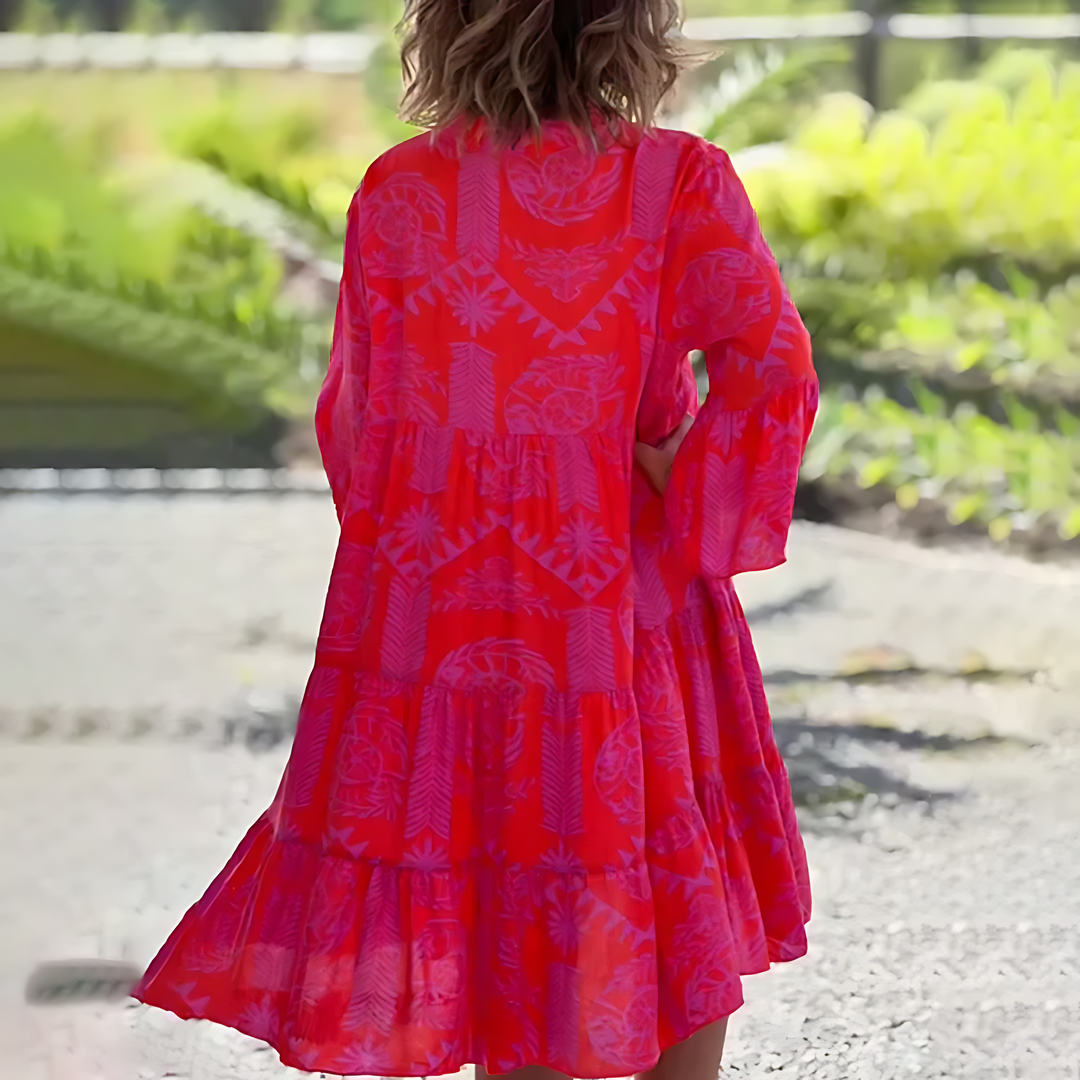Damen Sommerkleid V-Ausschnitt Weite Ärmel Leicht Blau
