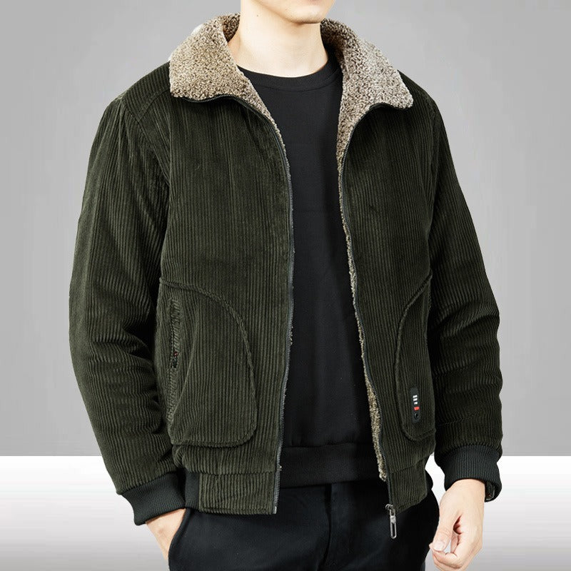 Herren Cordjacke Fleecekragen Gepolstert
