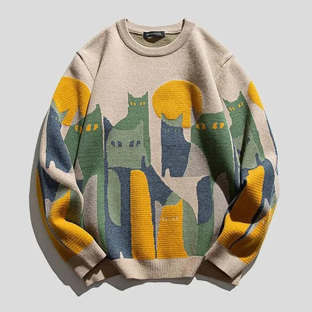 Damen Sweatshirt Relaxed Fit Stricktextur Grafikdruck