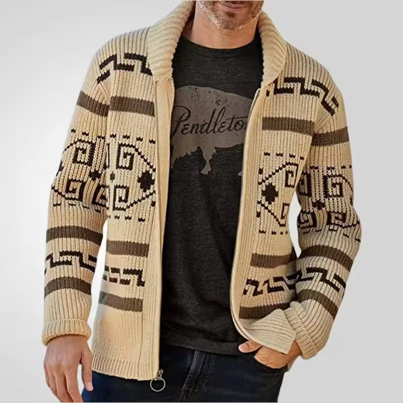 Herren Strickcardigan Tribal Muster Reißverschluss dunkel