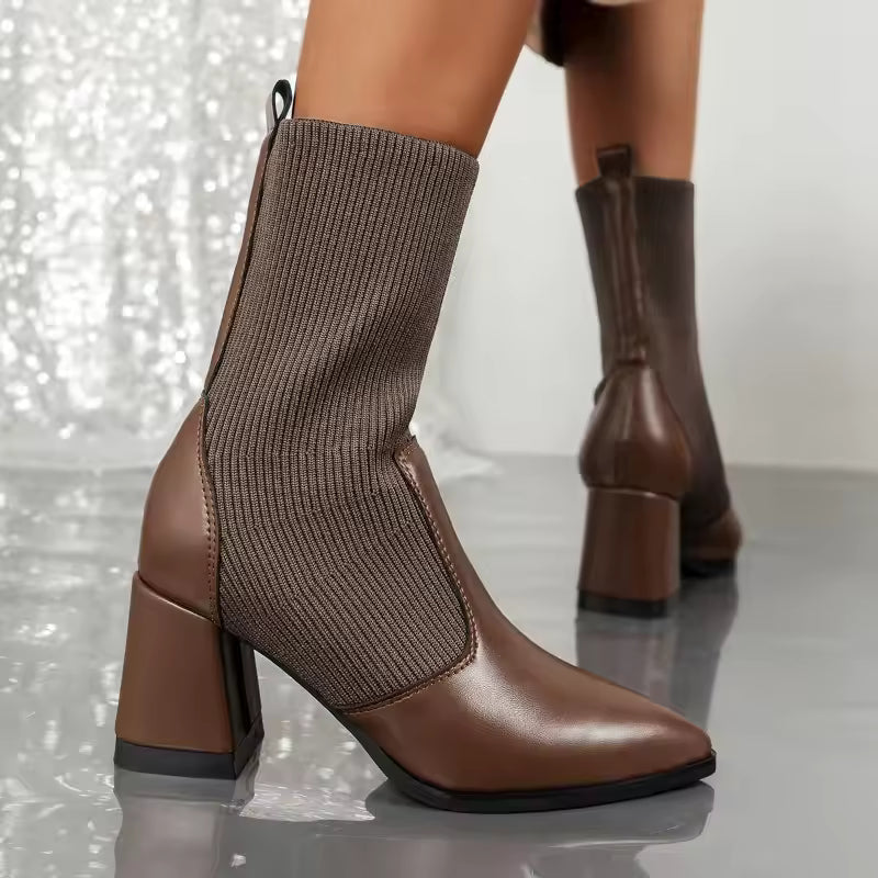 Eveloria Damen Stiefeletten Spitzenzehen Blockabsatz