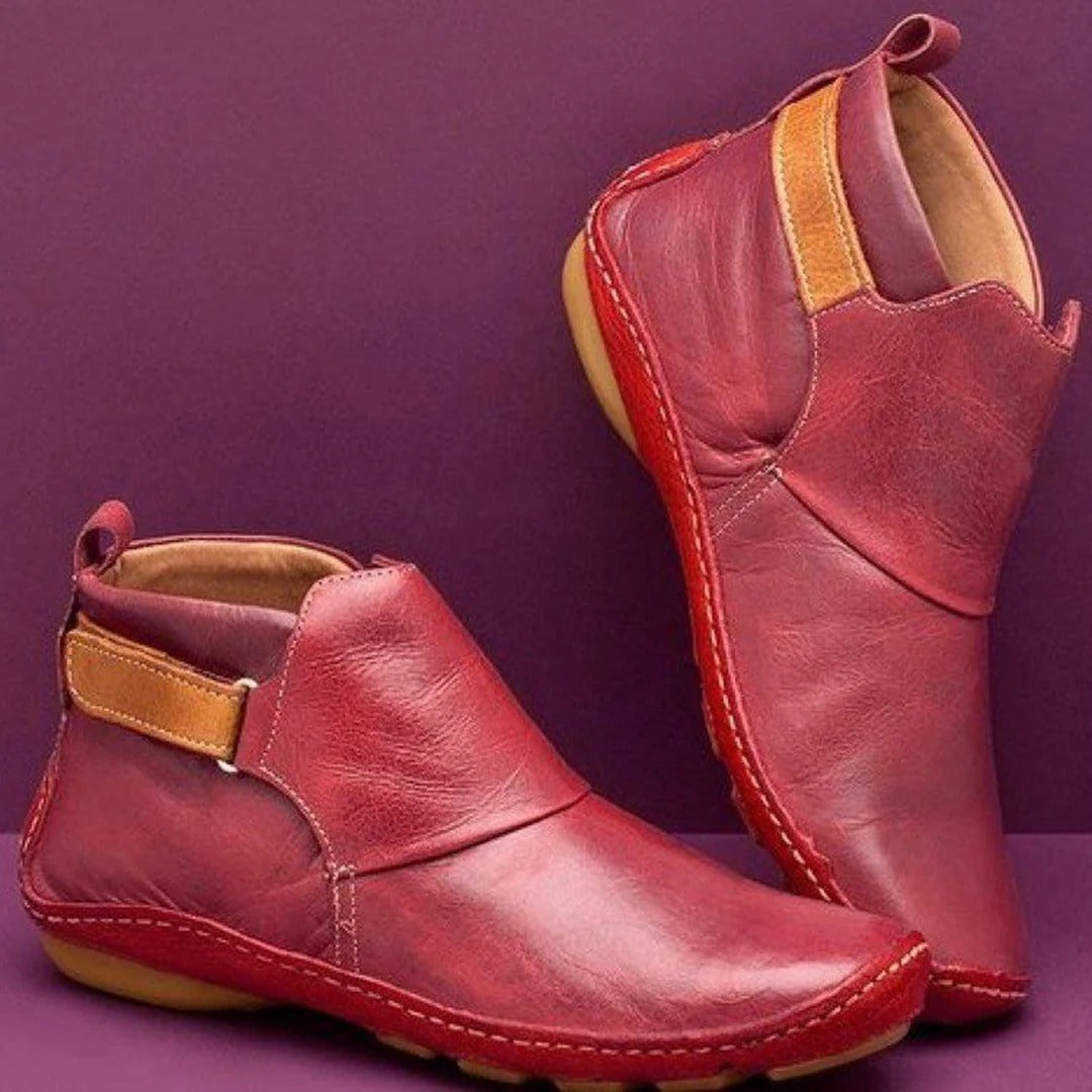 Eveloria Damen Stiefeletten Glattleder Runde Spitze Lässig