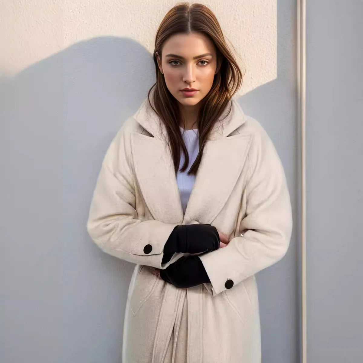 Inderra Damen Trenchcoat Midi-Länge Baumwolle Mit Bindegürtel