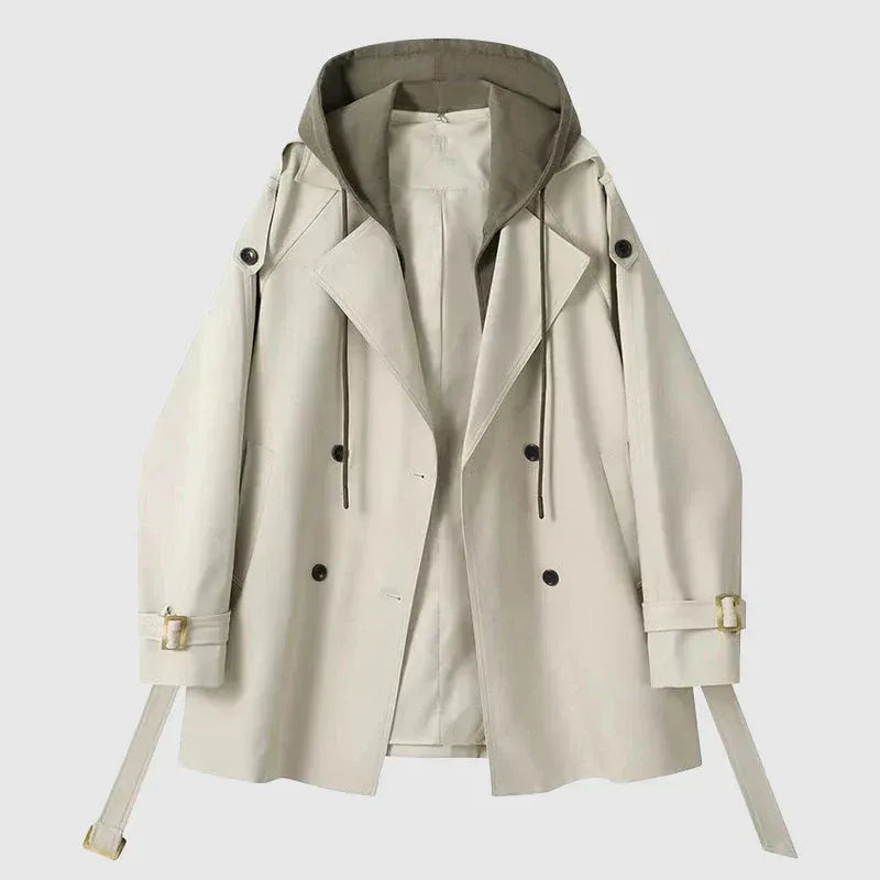 Eveloria Damen Trenchcoat Oversized Baumwolle Mit Kapuze