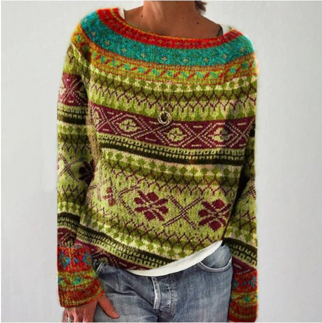 Eveloria Damen Pullover Langarm aus Wolle mit geometrischem Muster