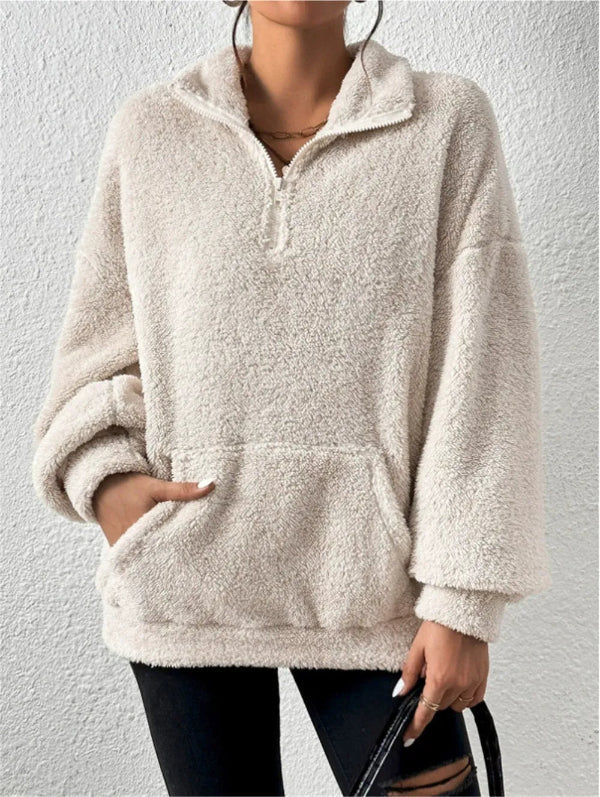 Eveloria Damen Fleece Sweatshirt Lockere Passform Stehkragen