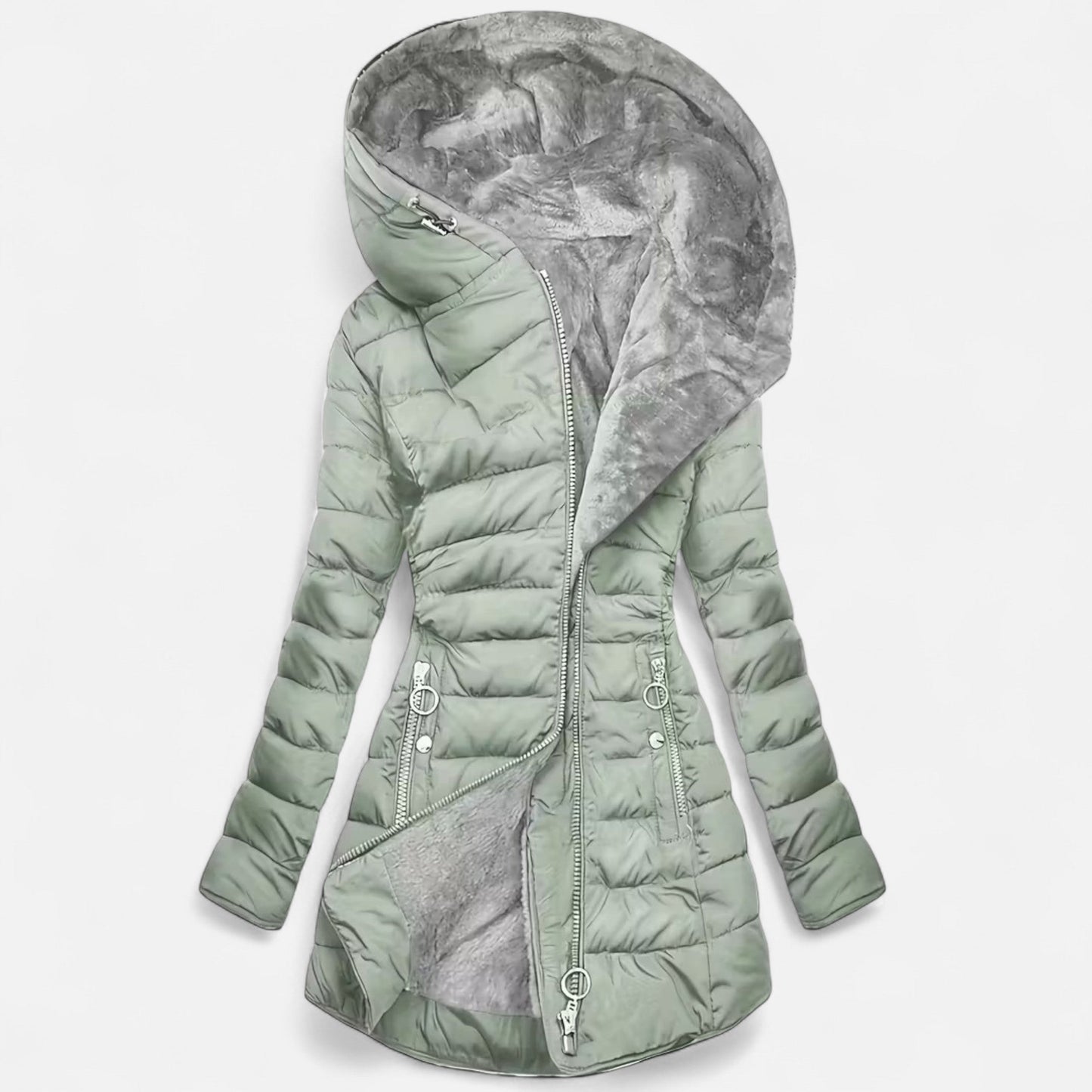 Damen Fleecejacke Slim Fit Kapuze Reißverschluss