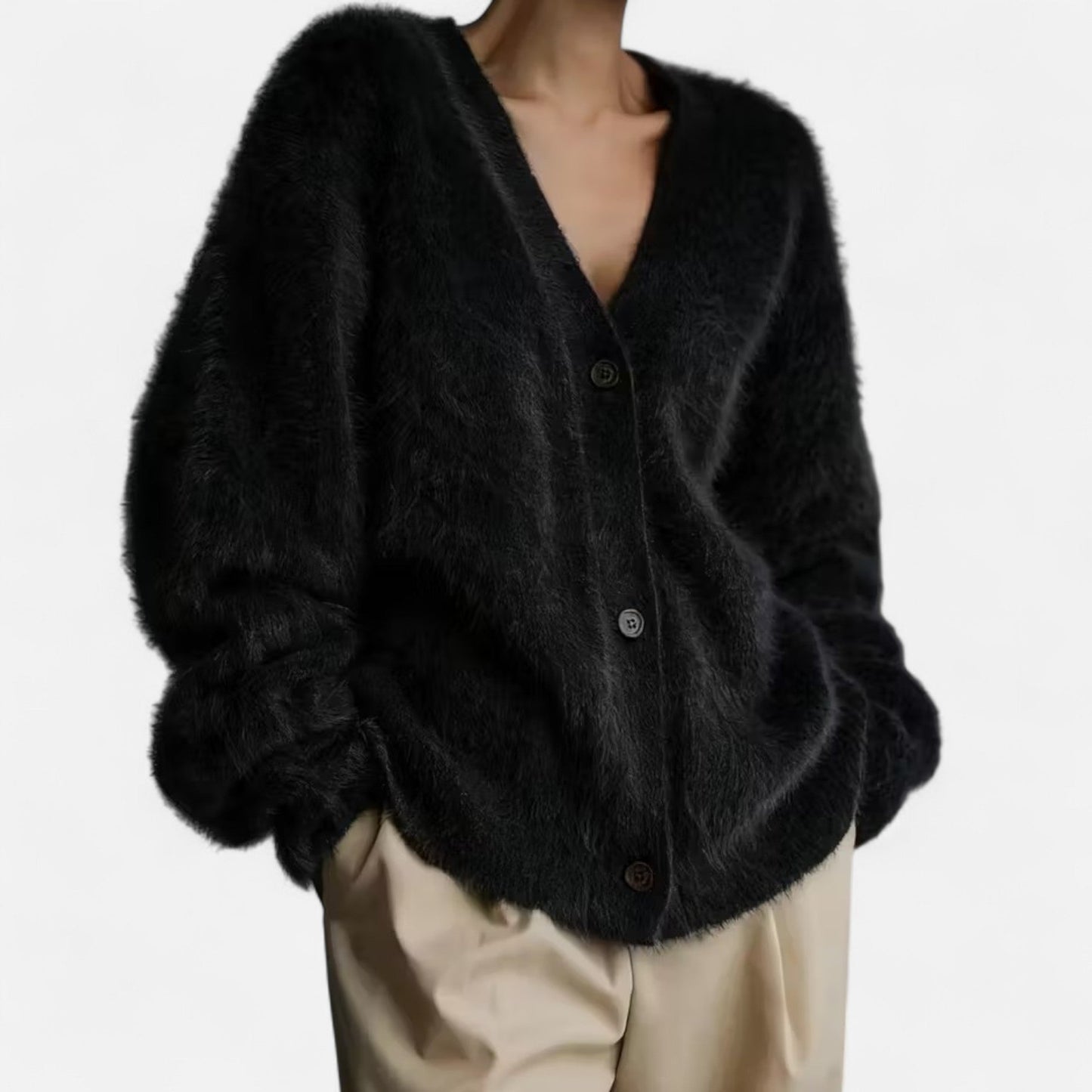 Damen Cardigan V-Ausschnitt Weiches Strickwerk Beige