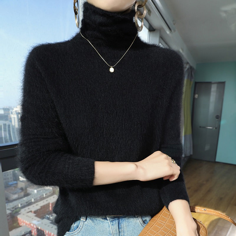 Damen Rollkragenpullover Wollmischung Lässig Fleecekragen