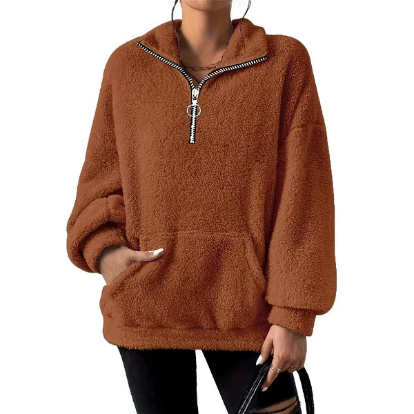 Eveloria Damen Fleece Sweatshirt Übergröße Reißverschluss Stehkragen