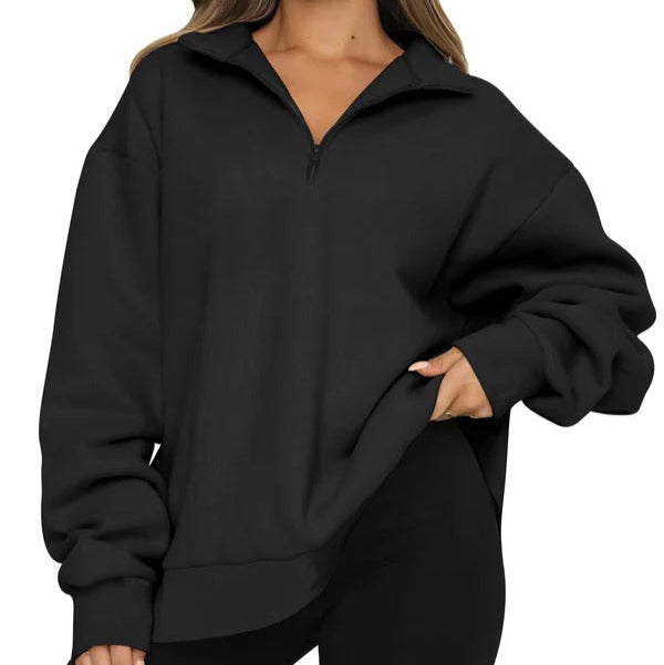 Eveloria Damen Oversized Sweatshirt Baumwolle Hoher Kragen