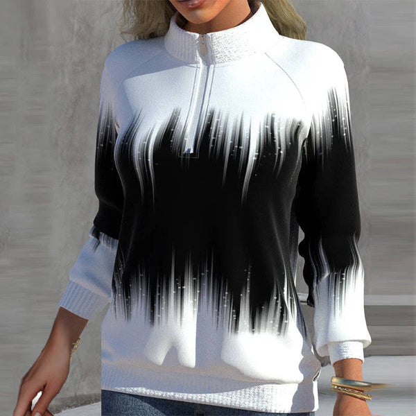 Damen Sweatshirt Lockere Passform Strickstoff Halber Reißverschluss - Eveloria