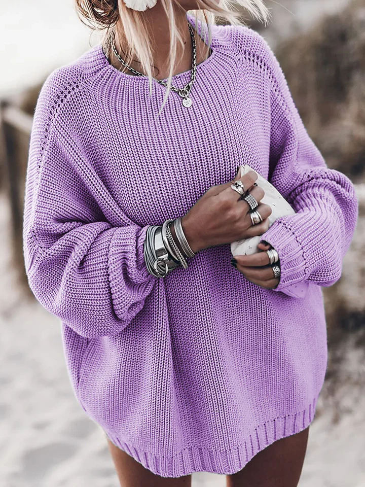 Eveloria Damen Oversized Pullover Grobstrick Raglanärmel Grau