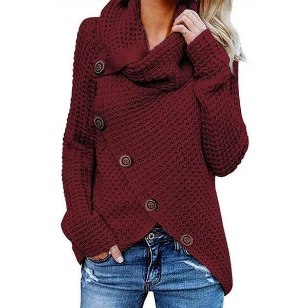 Eveloria Damenwolle-Sweater Relaxed Fit Waffelstrick Asymmetrisch