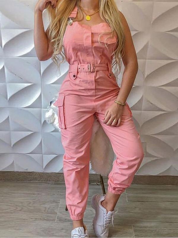 Damen Jumpsuit Ärmellos Mit Werkzeuggürtel