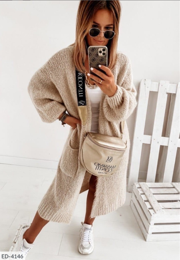 Damen Langgestrickte Weste Schicke Winterweste