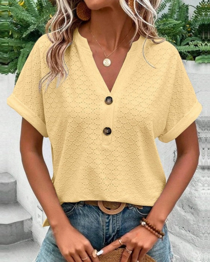 Damen Leichtes Sommer- mit V-Ausschnitt Kurzarm Weiß