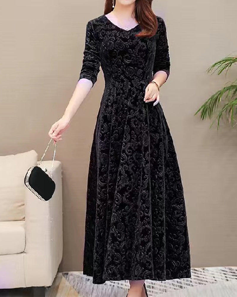 Damenkleid Mittellange Ärmel Allover-Design