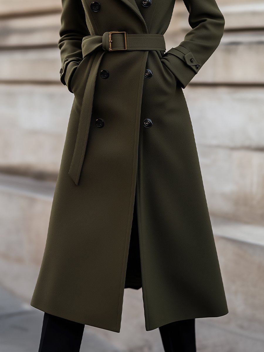 Damen Winter Trenchcoat Lang mit Gürtel