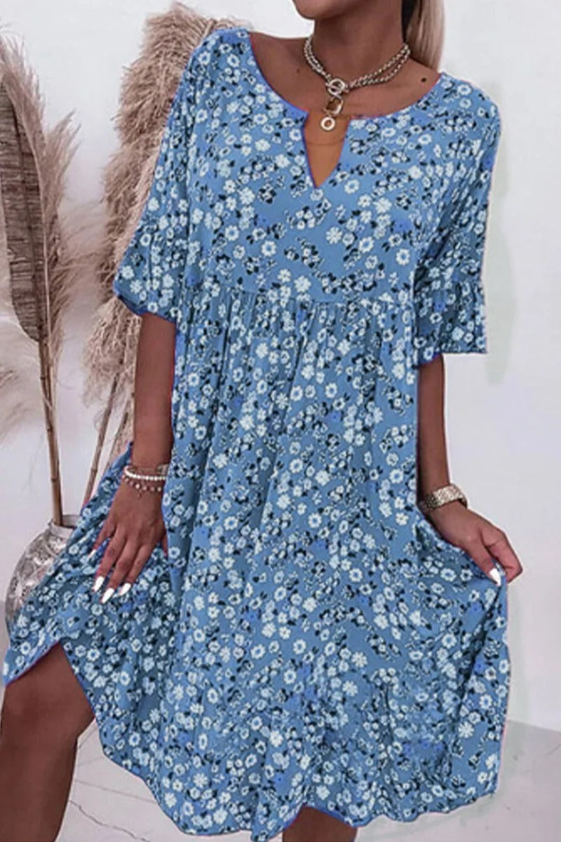 Damen Sommerkleid Blumendruck Baumwolle