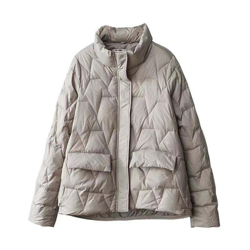 Damen Ultraleichte Wattierte Daunenjacke Stehkragen