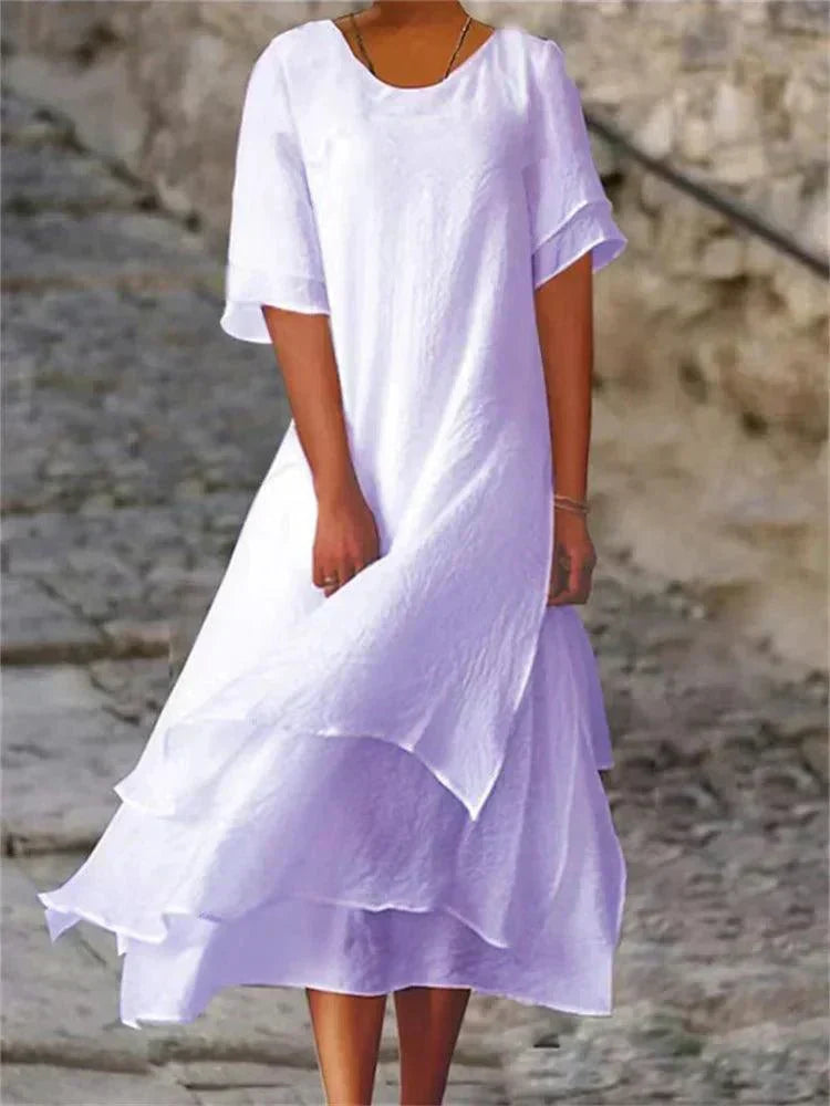 Damen Maxikleid Rundhalsausschnitt Fließend Elegant