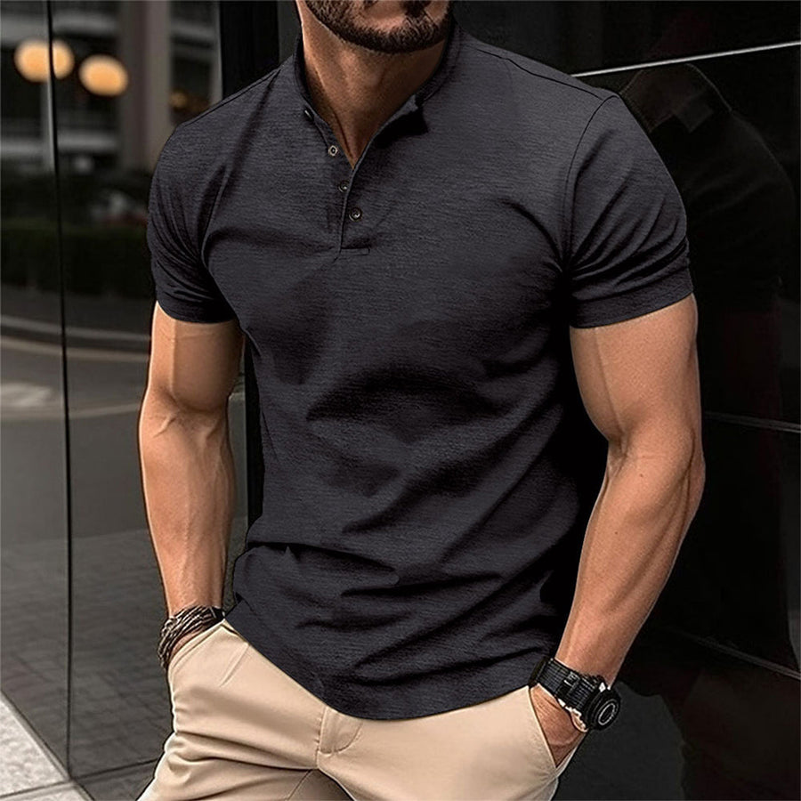 Herren Slim Fit T-Shirt mit Knopfleiste Weiß