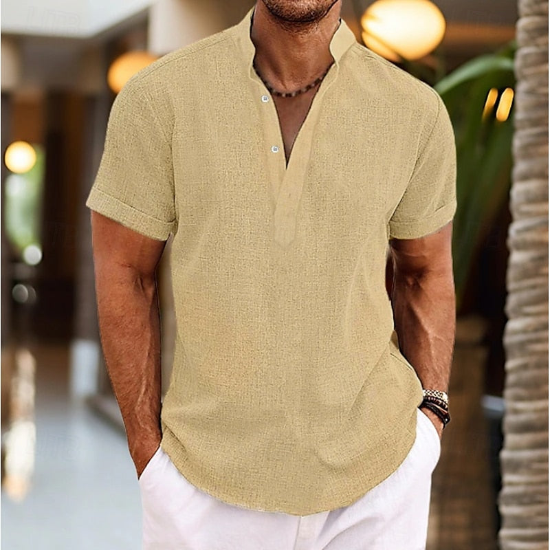Herren Kurzarm Henleyshirt Baumwolle Weiß