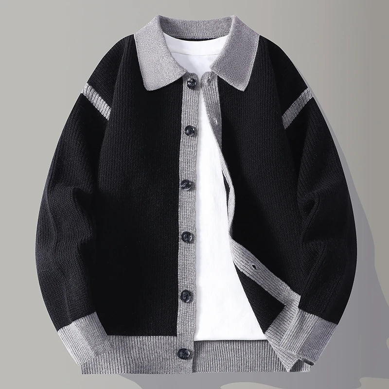 Herren Pulloverjacke Kontrastbesatz Knopfleiste