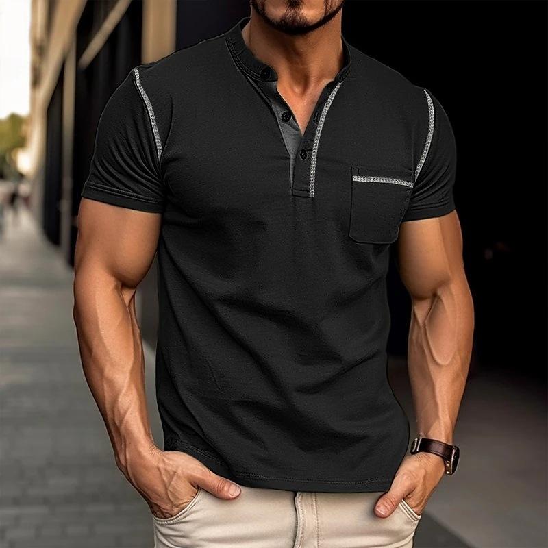 Herren Henley Kurzarmshirt Kontrastbesatz