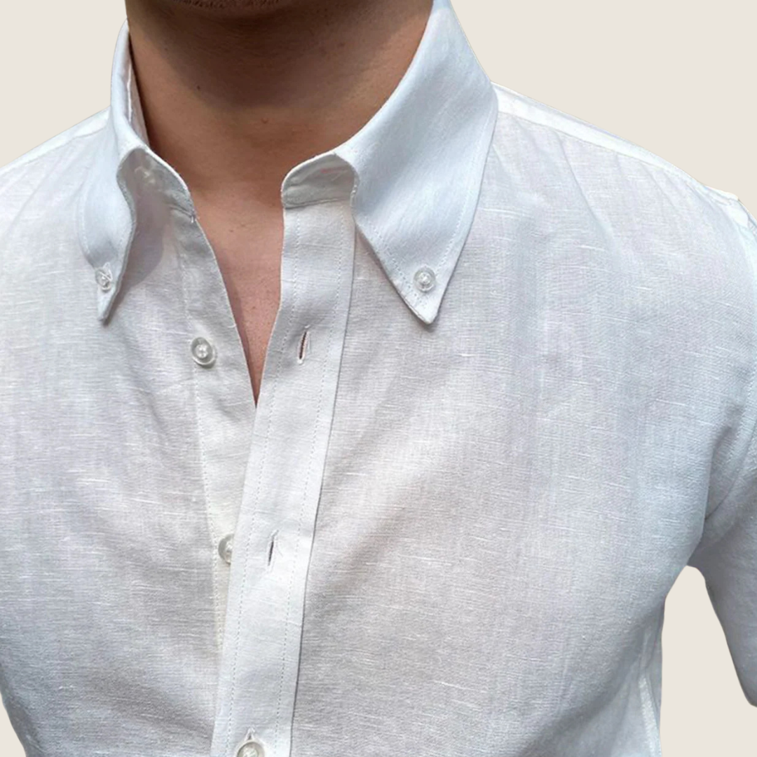 Herren Langarm Freizeitshirt Button-Down Baumwolle Weiß