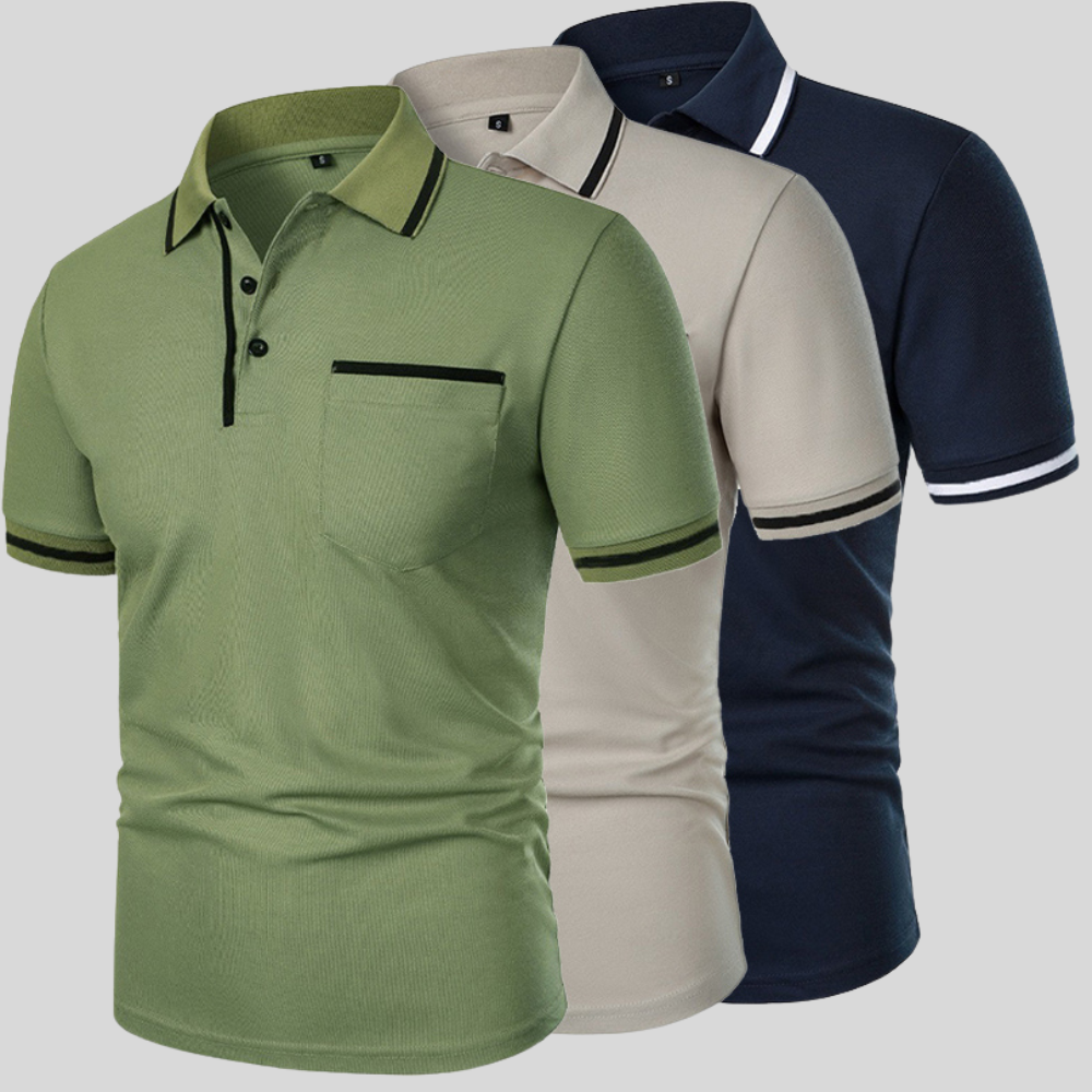 Herren Polohemd Kontrastbesatz Taschen Valentin
