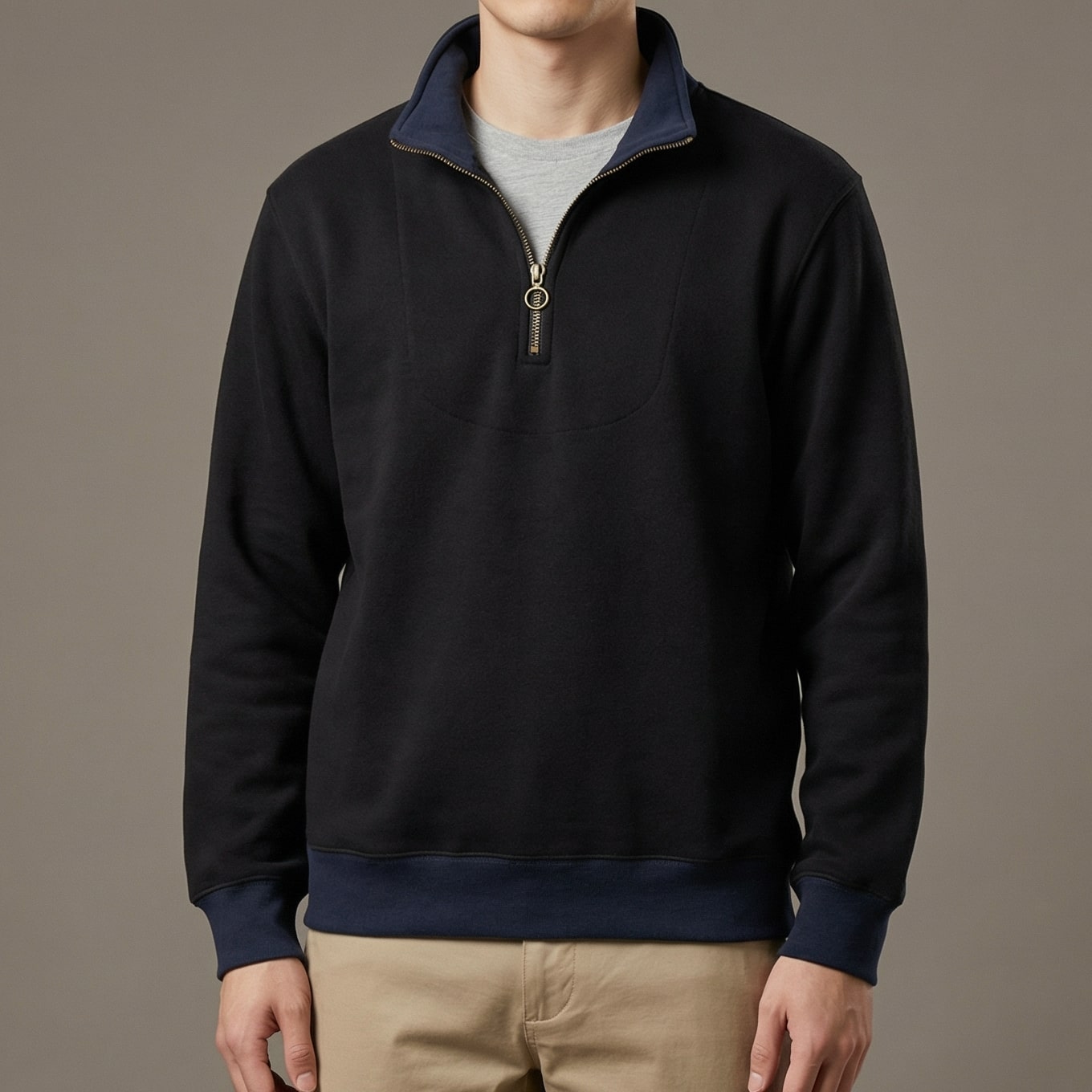 Herren Pullover Kontrastbesatz Halbzipp Verschiedene Farben