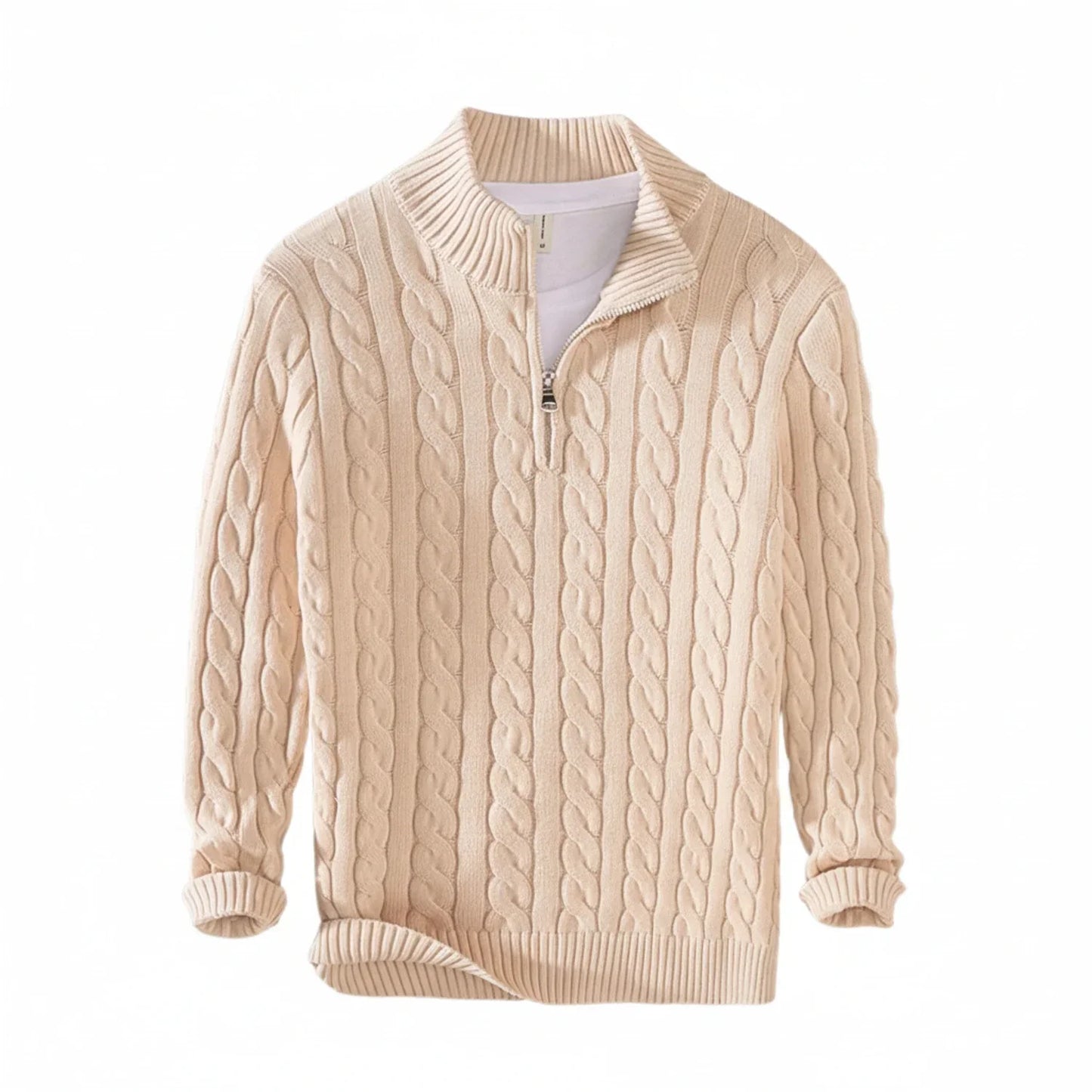 Herren Zopfmuster Pullover Halb-Reißverschluss
