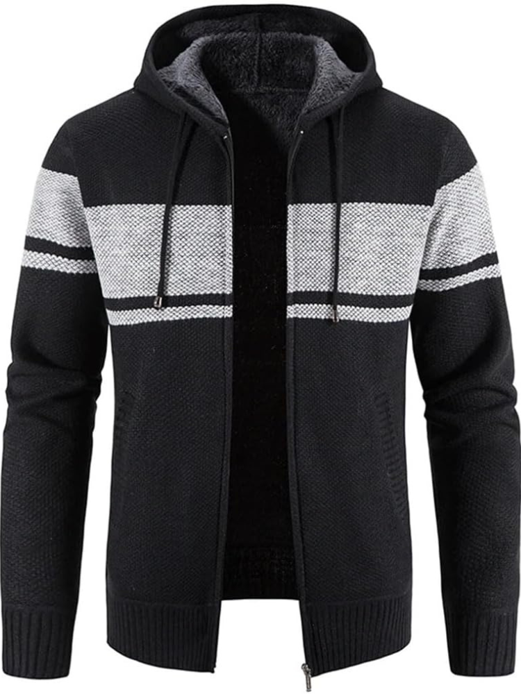 Herren Winter-Kapuzenjacke Reißverschluss Streifen