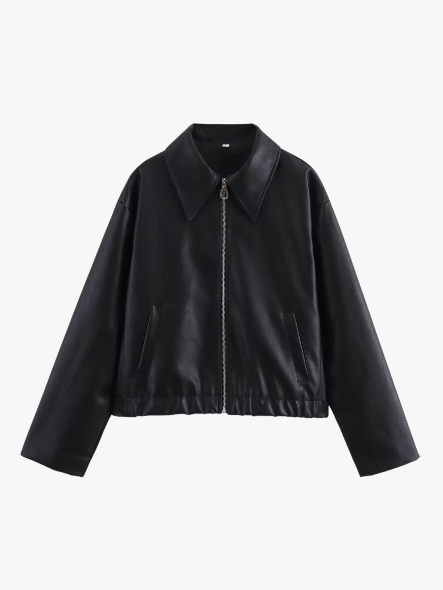 Modische Damen Kunstlederjacke Weinrot