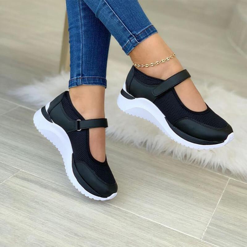 Damen Mesh Sneaker Klettverschluss Komfortschuhe