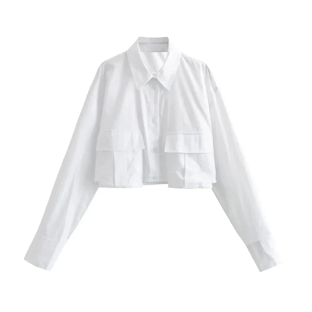 Damen Bequemes Cropped-Hemd Baumwolle Weich Pastellfarben