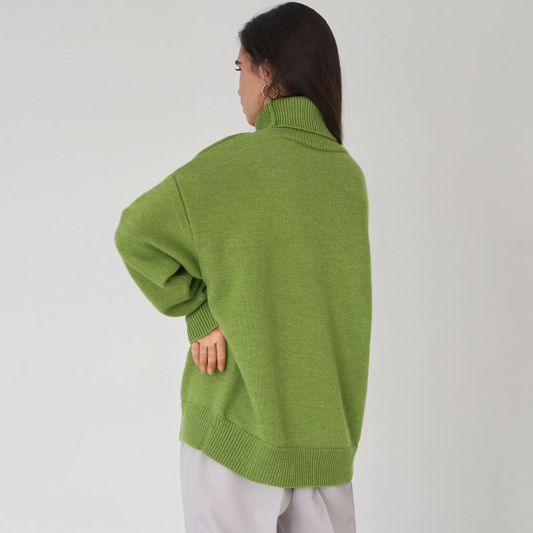 Eveloria Damen Oversized Sweater Wollmischung Gerippter Rollkragen