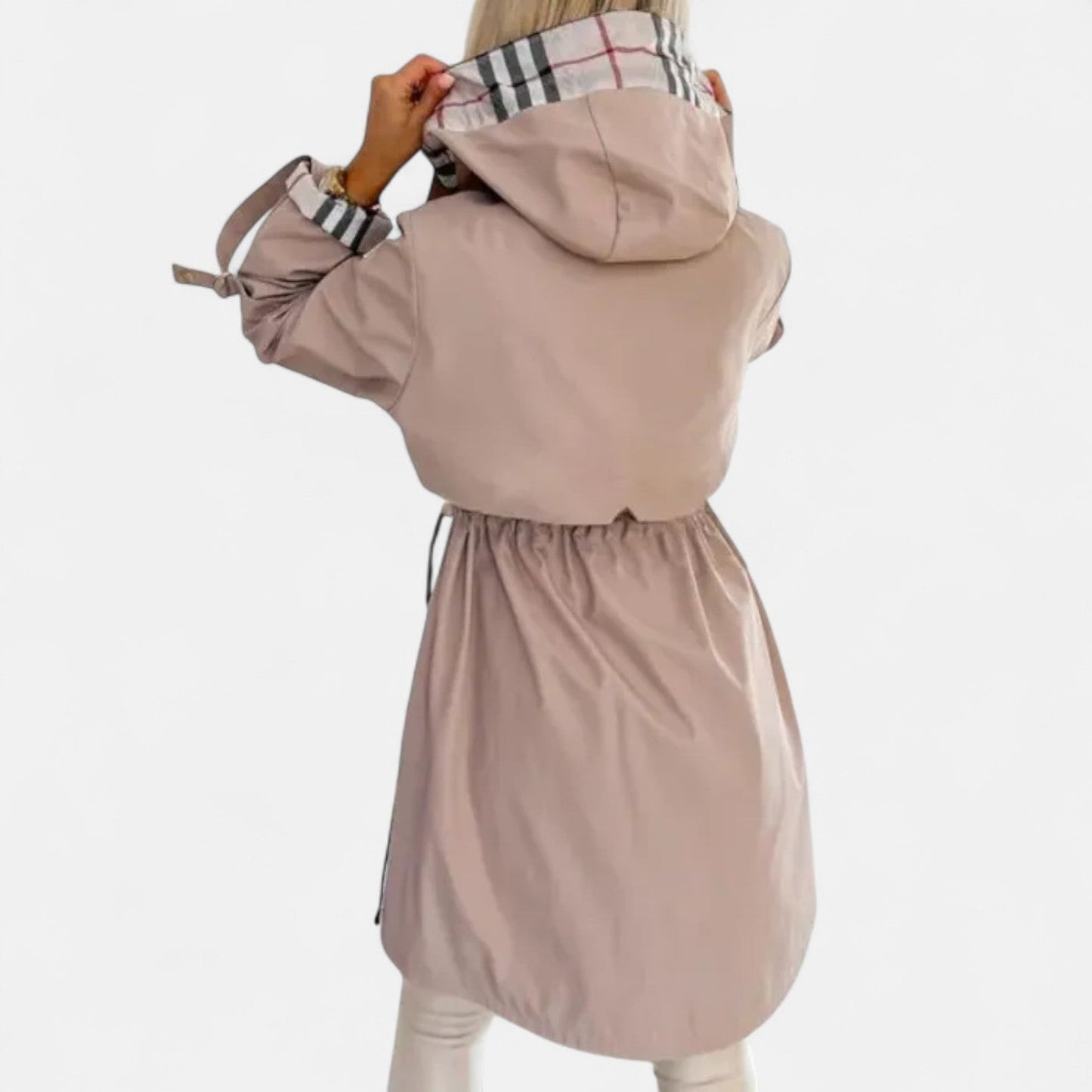 Damen Übergangsjacke Leicht Karo Kapuze Beige