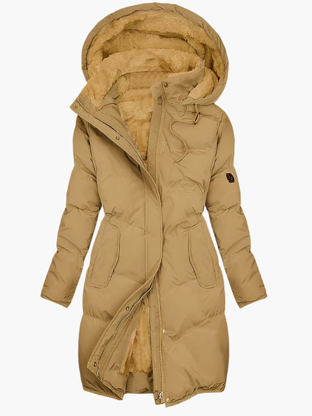 Damen Steppmantel Fleece mit Kapuze