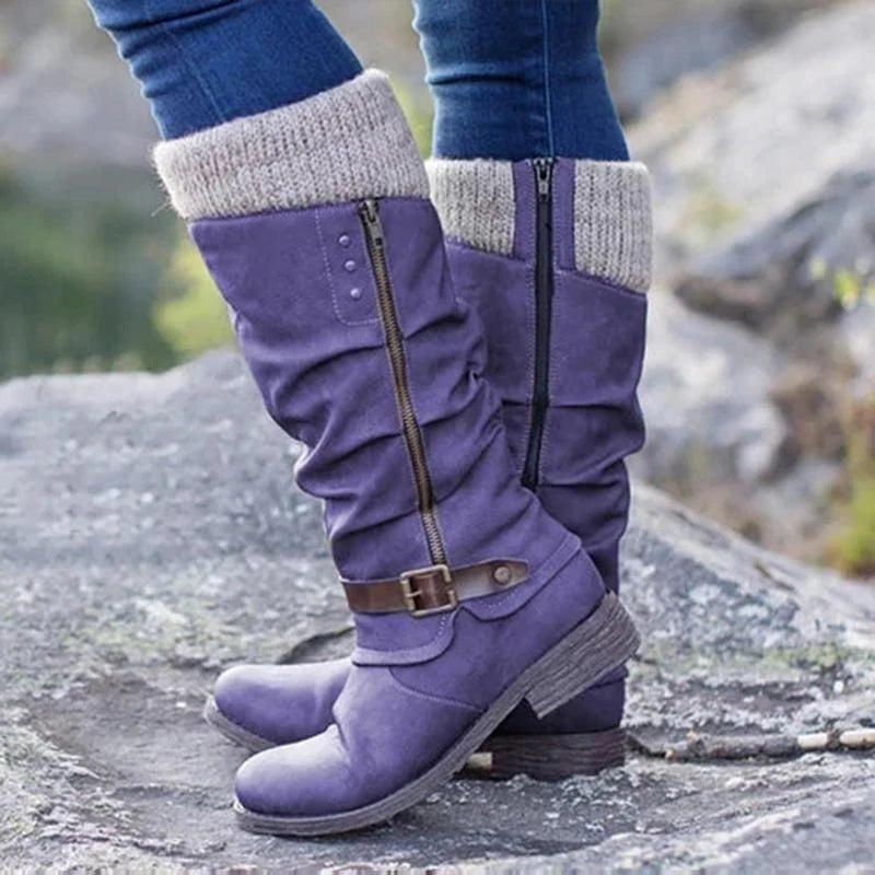 Damen Winterstiefel Blockabsatz seitlich Reißverschluss