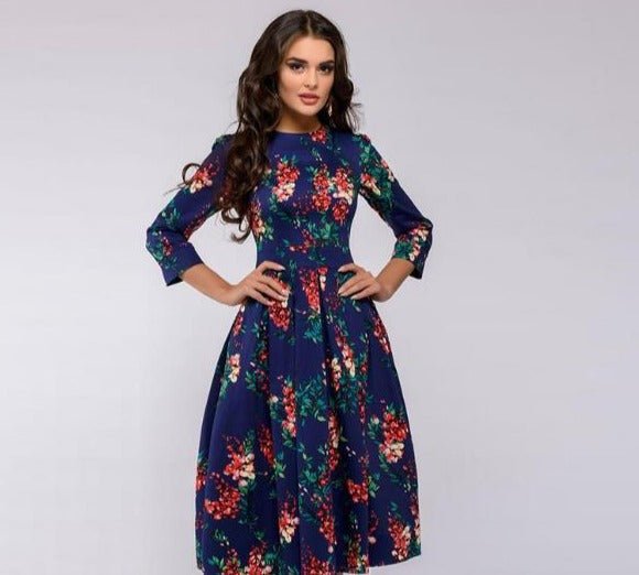 Damen Hochzeitsgastkleid Midi Blumendruck