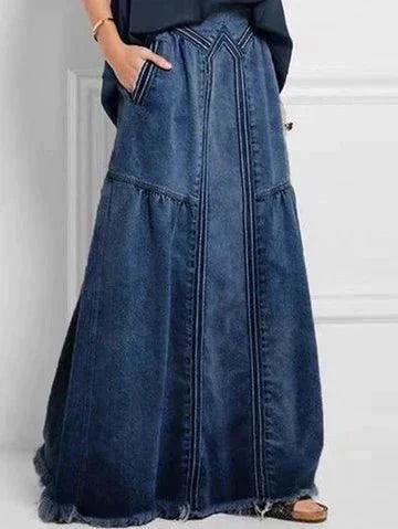 Damen Denimrock Elastischer Bund Lang