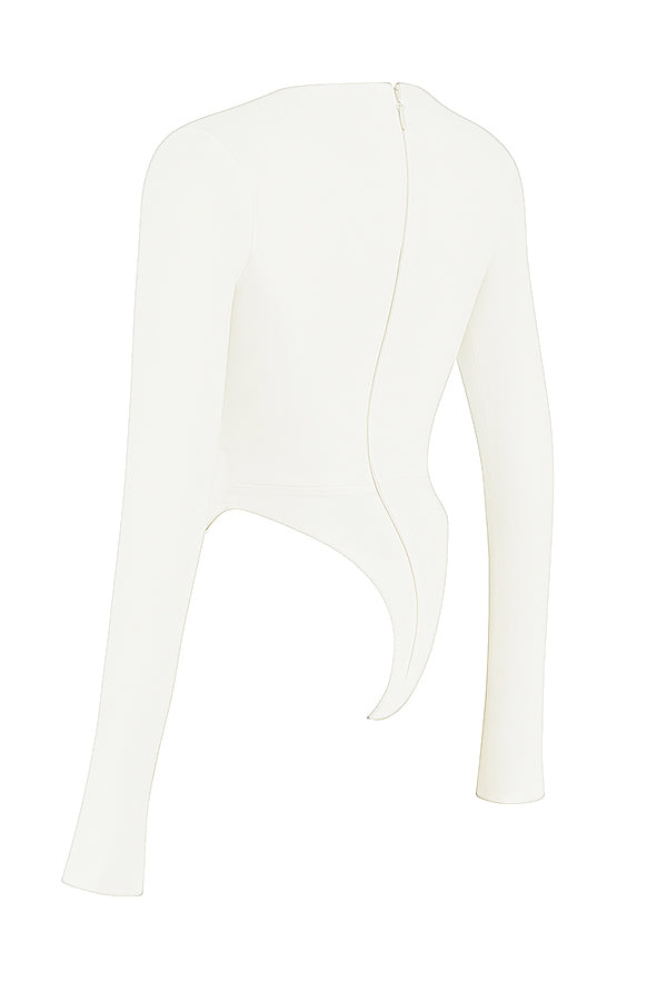 Damen Langarm Crop Weiß V-Ausschnitt