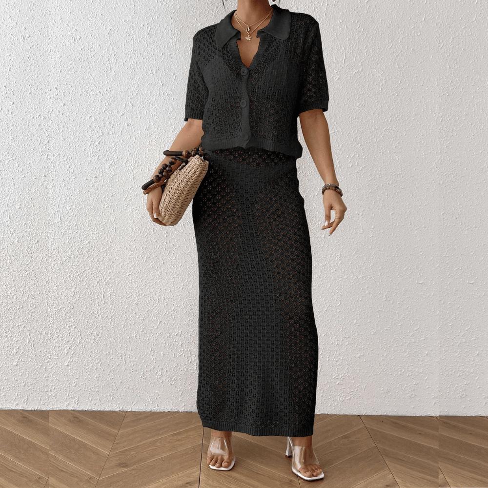 Damen Häkel-Strand-Ensemble Bluse Maxirock Sommerlich